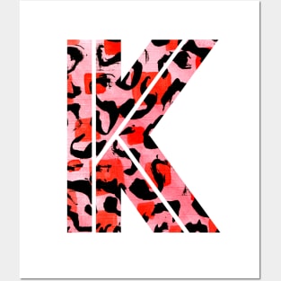 Abstract Letter K Watercolour Leopard Print Alphabet Red Posters and Art